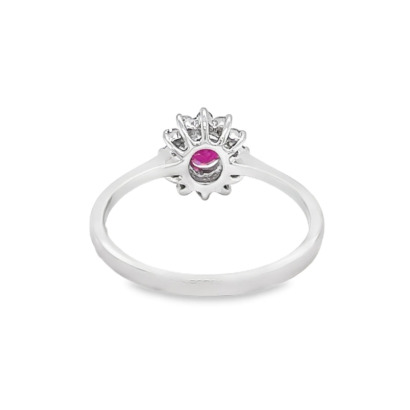 Ruby & Diamond Oval Cluster Ring 18ct White Gold rear