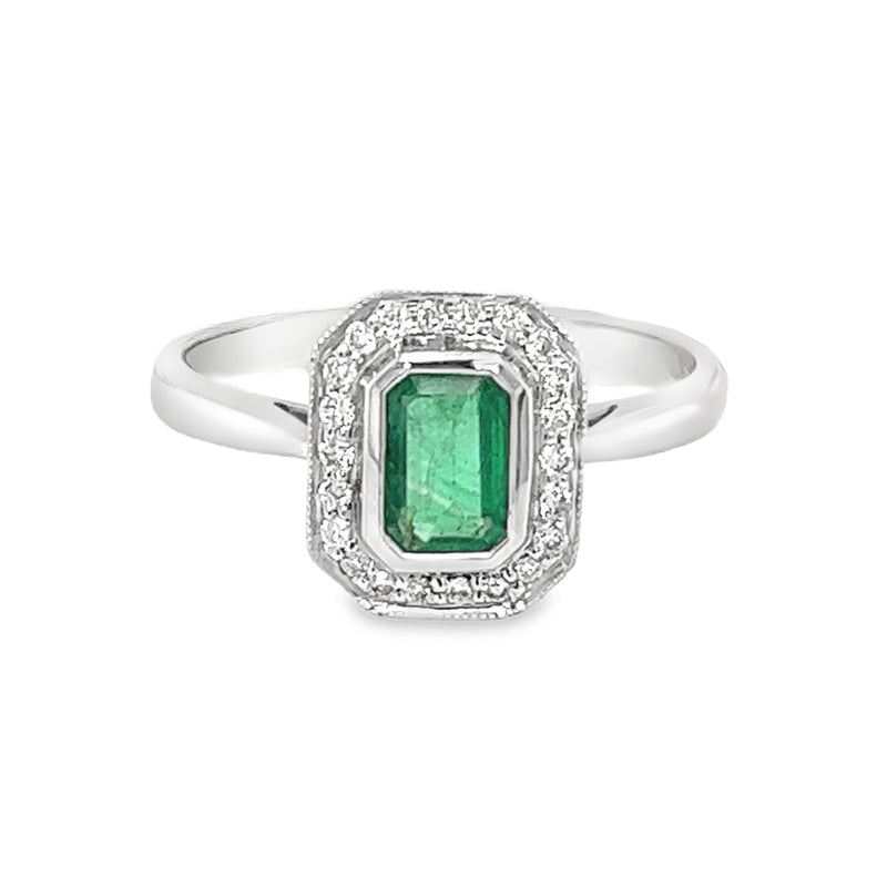 Emerald & Diamond Cluster Ring 18ct White Gold