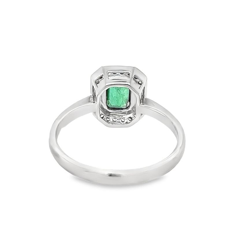 Emerald & Diamond Cluster Ring 18ct White Gold rear