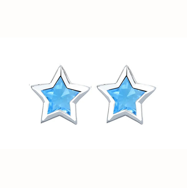 Sterling Silver Sky Blue CZ Star Earrings