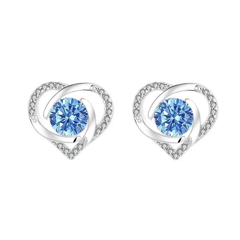 Sterling Blue & White CZ Heart Earrings