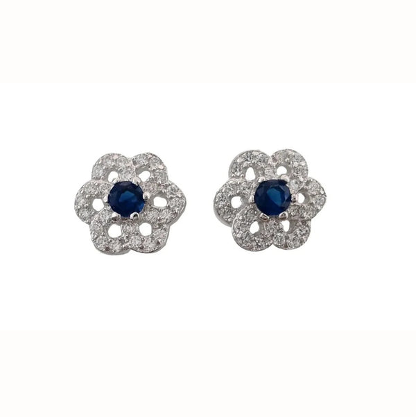 Sterling Silver Blue CZ Flower Earrings