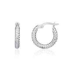 9ct White Gold Small Diamond Cut Hoop Earrings