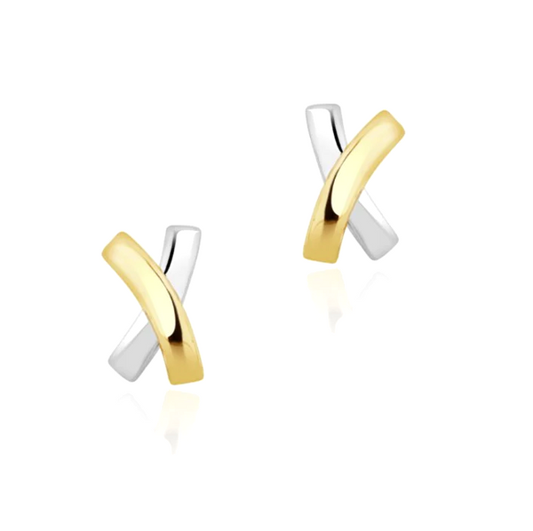 9ct Two Colour Gold X Stud Earrings