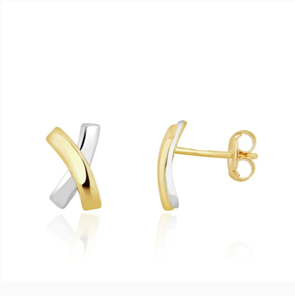 9ct Two Colour Gold X Stud Earrings side