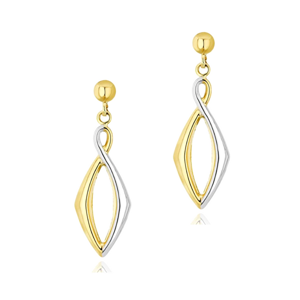 9ct Yellow & White Gold Angular Drop Earrings