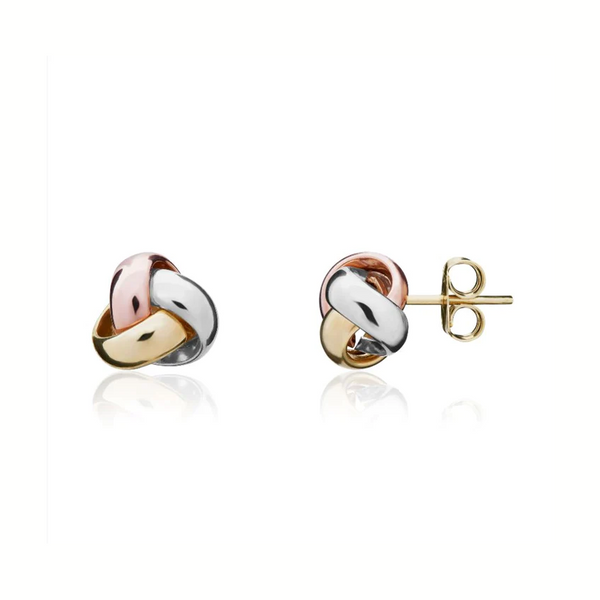 9ct Three Colour Gold Knot Earrings