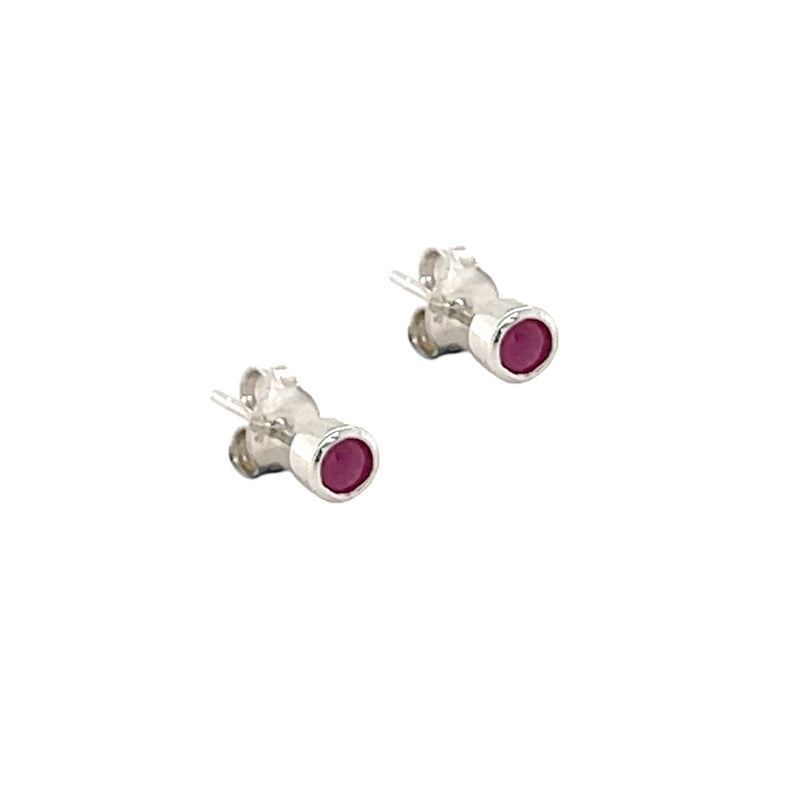 9ct White Gold 3mm Ruby Stud Earrings side