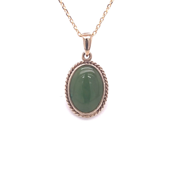 9ct Yellow Gold Oval Jade Pendant