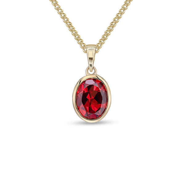 9ct Gold Oval Garnet 10x8mm Bezel Set Pendant