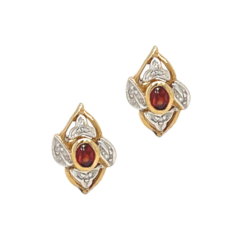 9ct Gold Oval Garnet Fancy Stud Earrings