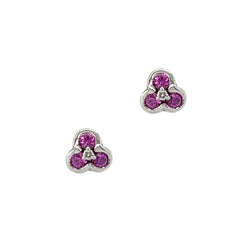 18ct White Gold Pink Sapphire & Diamond Stud Earrings