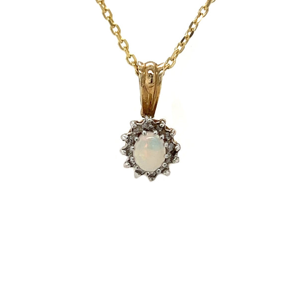 Opal & Diamond Pendant 9ct Gold