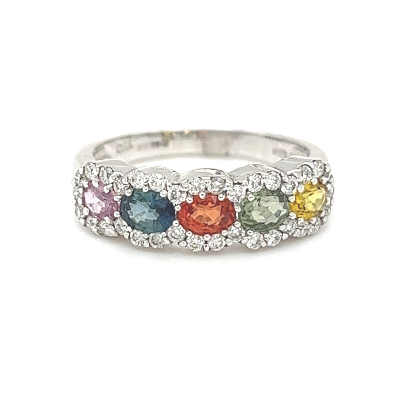 Pre Owned 18ct White Gold Multi Colour Sapphire & Diamond Ring