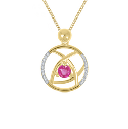 9ct Gold Ruby & Diamond Round Pendant