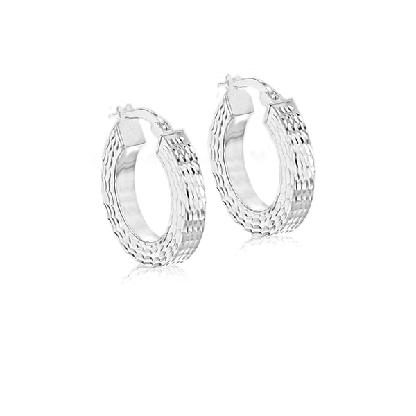 Sterling Silver Patterned Square-Tube Hoop Earrings