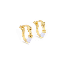 Silver Yellow Gold Plated White Enamel 10mm Creole Earrings