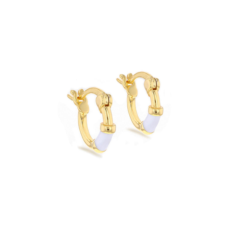 Silver Yellow Gold Plated White Enamel 10mm Creole Earrings