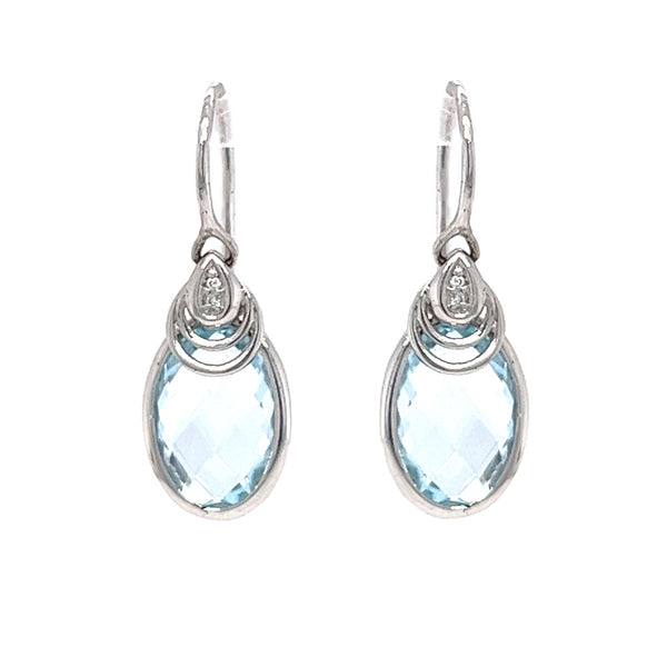 9ct White Gold Blue Topaz & Diamond Earrings