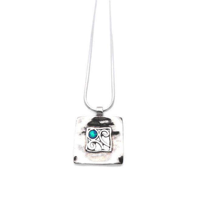 Aviv Silver Square Pendant with Opal ASN085OP