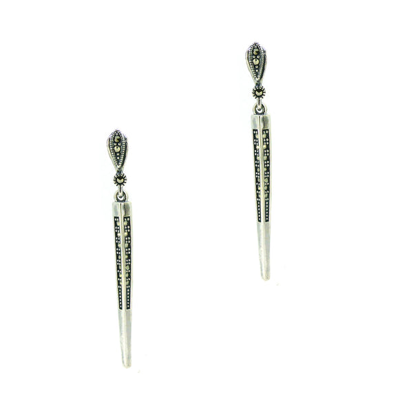 Silver Marcasite Long Drop Earrings