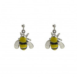 Silver Enamel Bee Drop Earrings