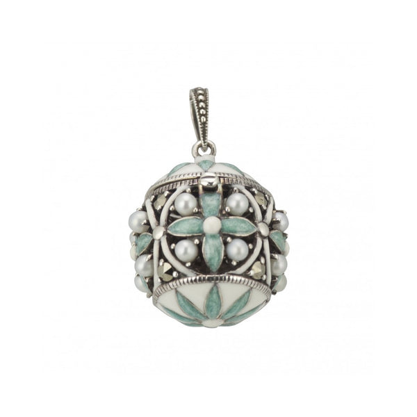 Sterling Silver Aqua & White Enamel Egg Pendant