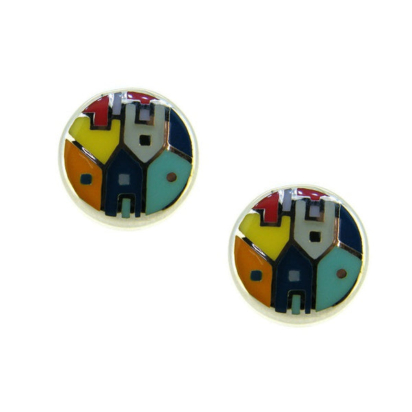 Silver Enamel Hoop Earrings PUE012E