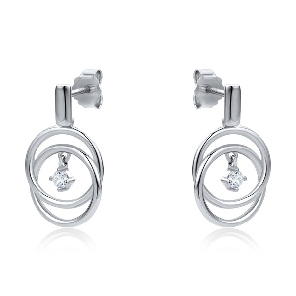 The Real Effect CZ Double Circle Drop Earrings RE43454