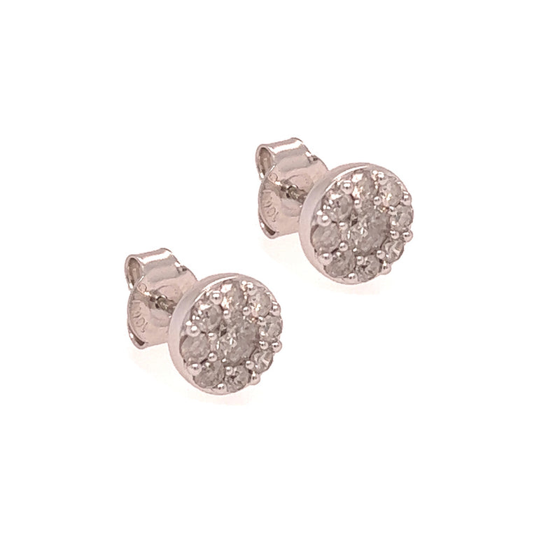 9ct White Gold Round Diamond Cluster Earrings
