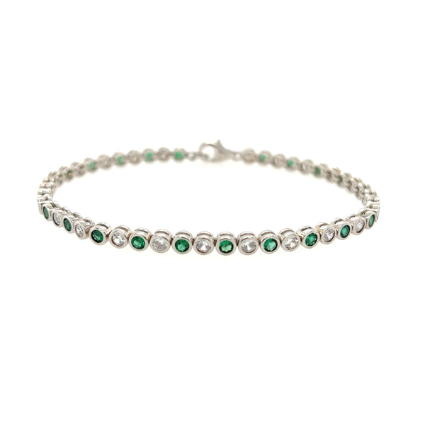 Sterling Silver 3mm Green & White CZ Tennis Bracelet