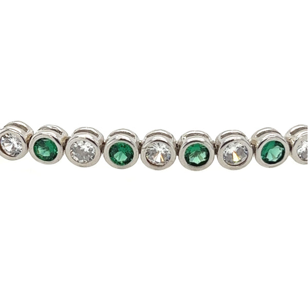 Sterling Silver 3mm Green & White CZ Tennis Bracelet close up