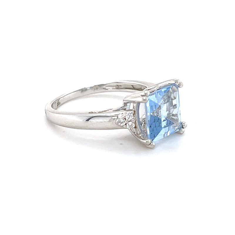 Sterling Silver Sky Blue Topaz & CZ Ring