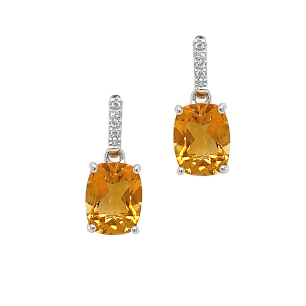 Sterling Silver CZ & Citrine Drop Earrings