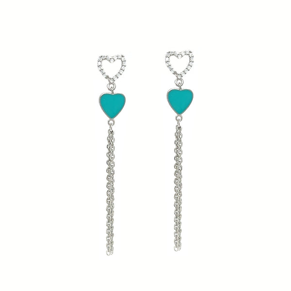 Sterling Silver Heart Tassel Drop Earrings