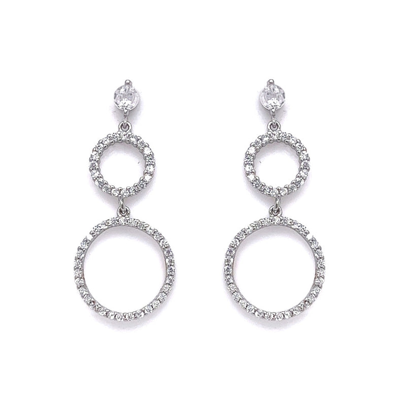 Sterling Silver CZ Circles Drop Earrings