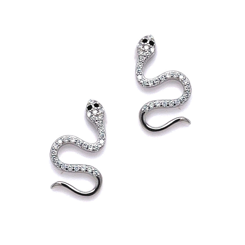 Sterling Silver CZ Snake Stud Earrings