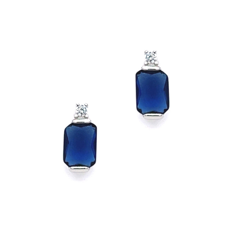 Sterling Silver Emerald Cut Blue CZ Earrings