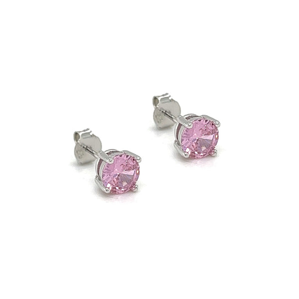 Sterling Silver 6mm Pink CZ Earrings side