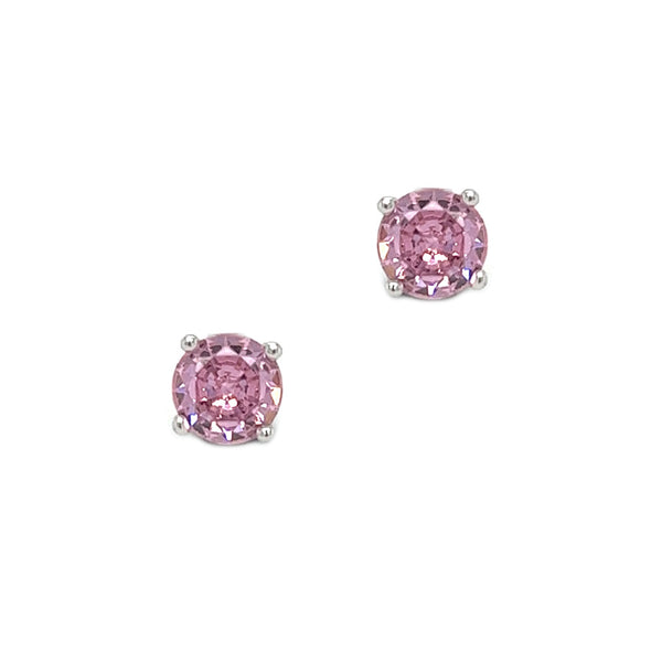 Sterling Silver 6mm Pink CZ Earrings