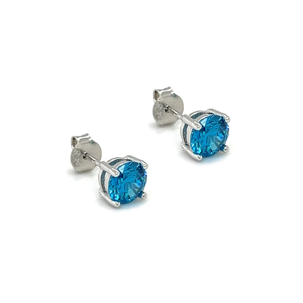 Sterling Silver 6mm Sky Blue Earrings SIDE