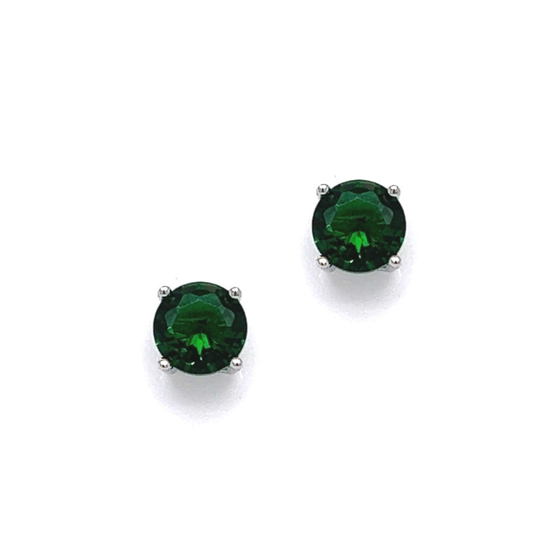 Sterling Silver 6mm Emerald Green CZ Earrings