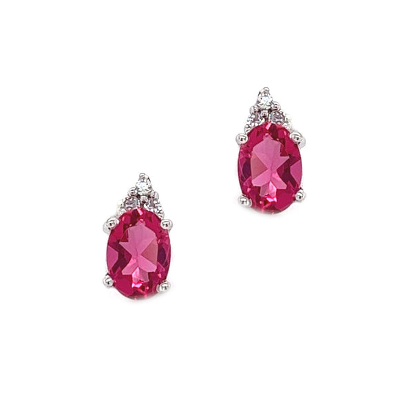 Sterling Silver Oval Ruby Red CZ Earrings