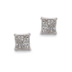 Sterling Silver Square CZ Cluster Earrings