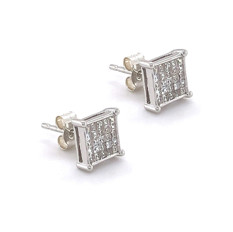 Sterling Silver Square CZ Cluster Earrings