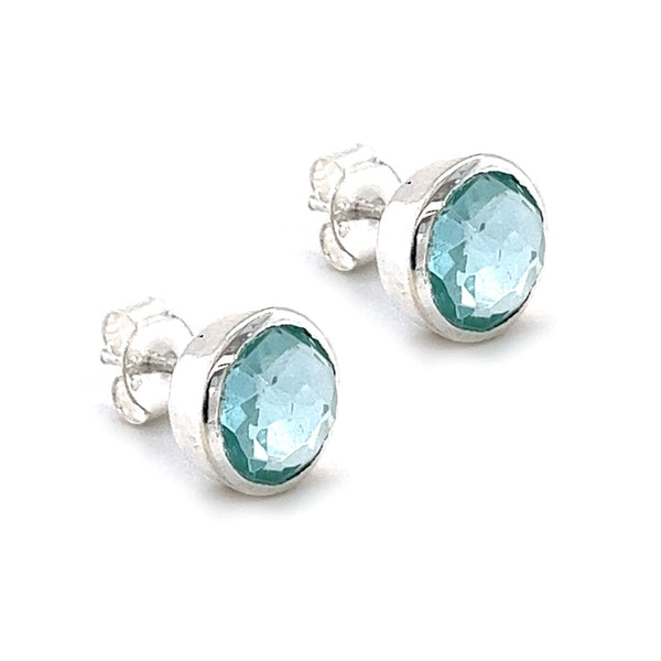 Sterling Silver Faceted Blue Topaz Stud Earrings