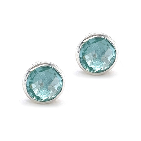 Sterling Silver Faceted Blue Topaz Stud Earrings