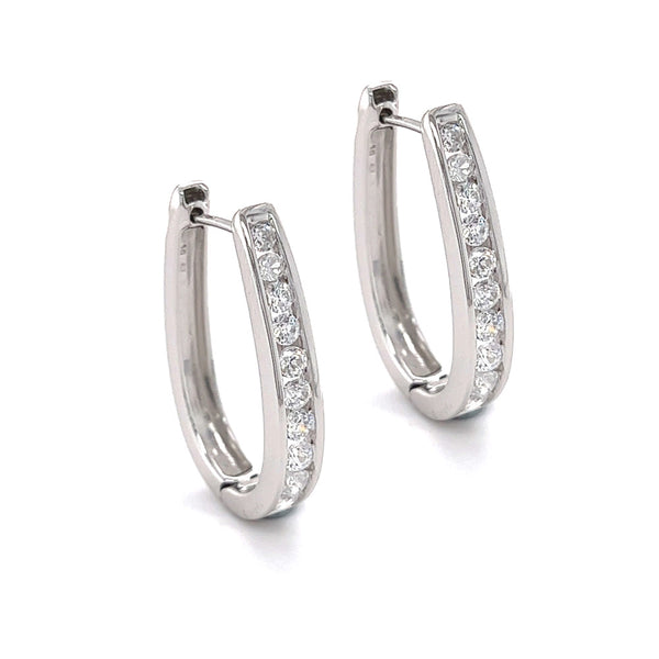 Sterling Silver CZ Oval Hoop Earrings