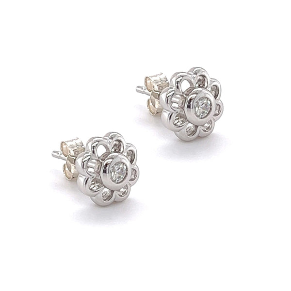 Sterling Silver CZ Daisy Earrings