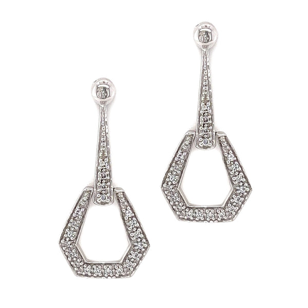 Sterling Silver CZ Deco Style Drop Earrings